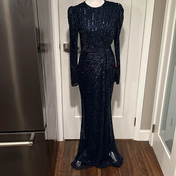 Mac Duggal 5641 - Long Sleeve Embellished Evening Dress size 2 NWT